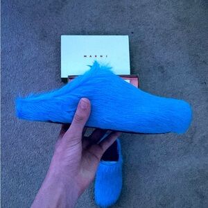 Marni Blue Furry Slippers